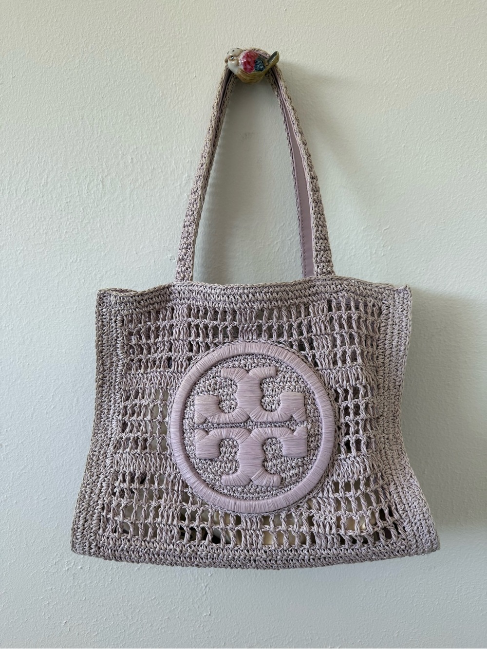 Tory Burch Ella Crocheted Logo Tote in Lavender